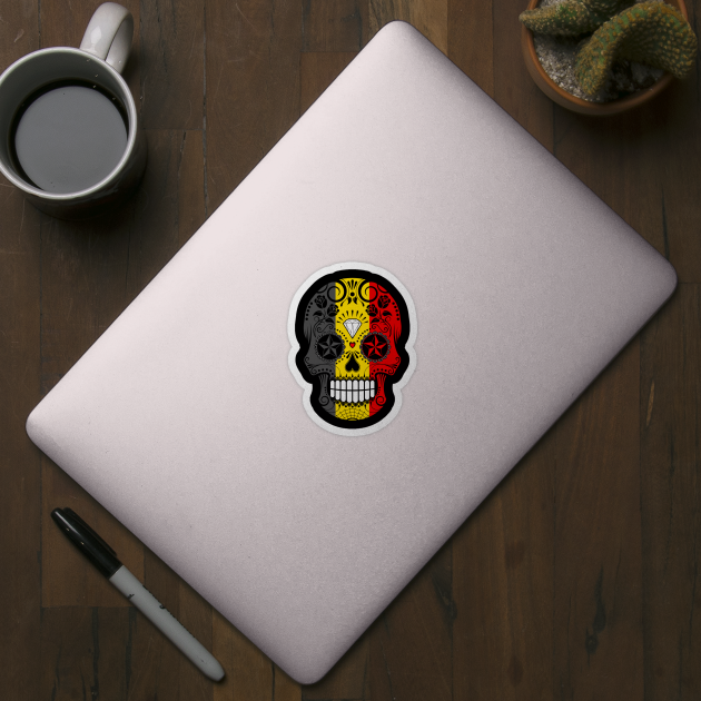 Belgian Flag Sugar Skull with Roses by jeffbartels